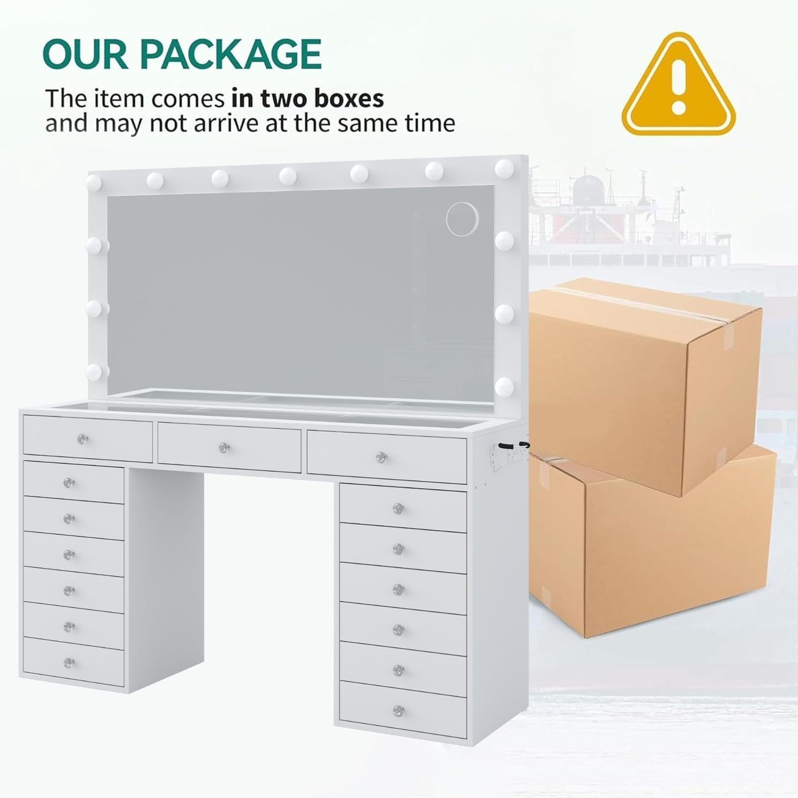 15-Drawer LED Mirror Vanity Desk - Vektaya