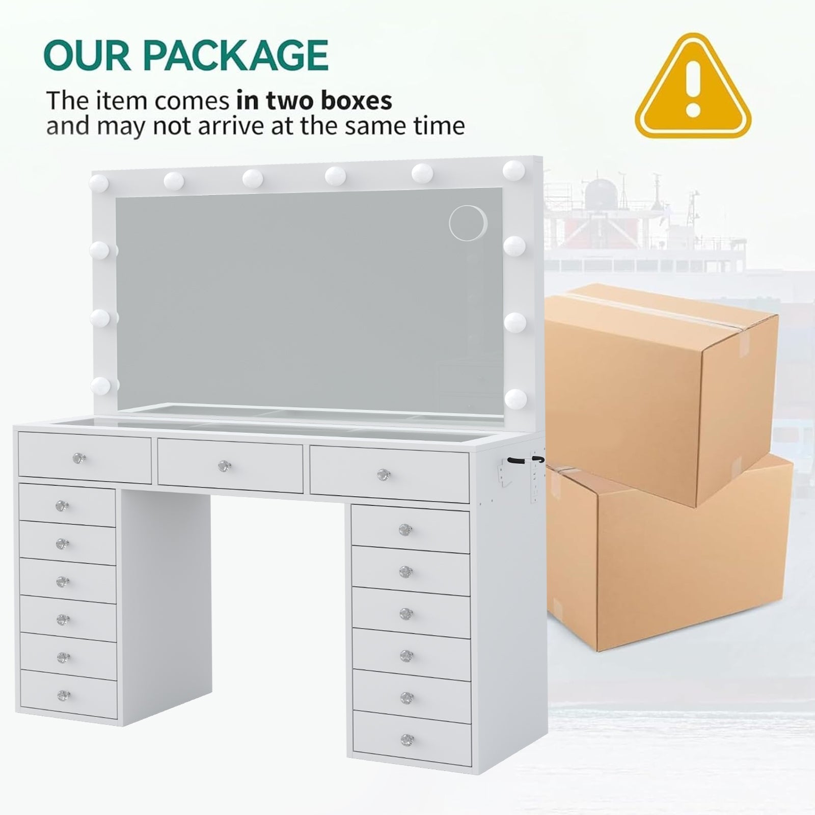 15-Drawer LED Mirror Vanity Desk - Vektaya