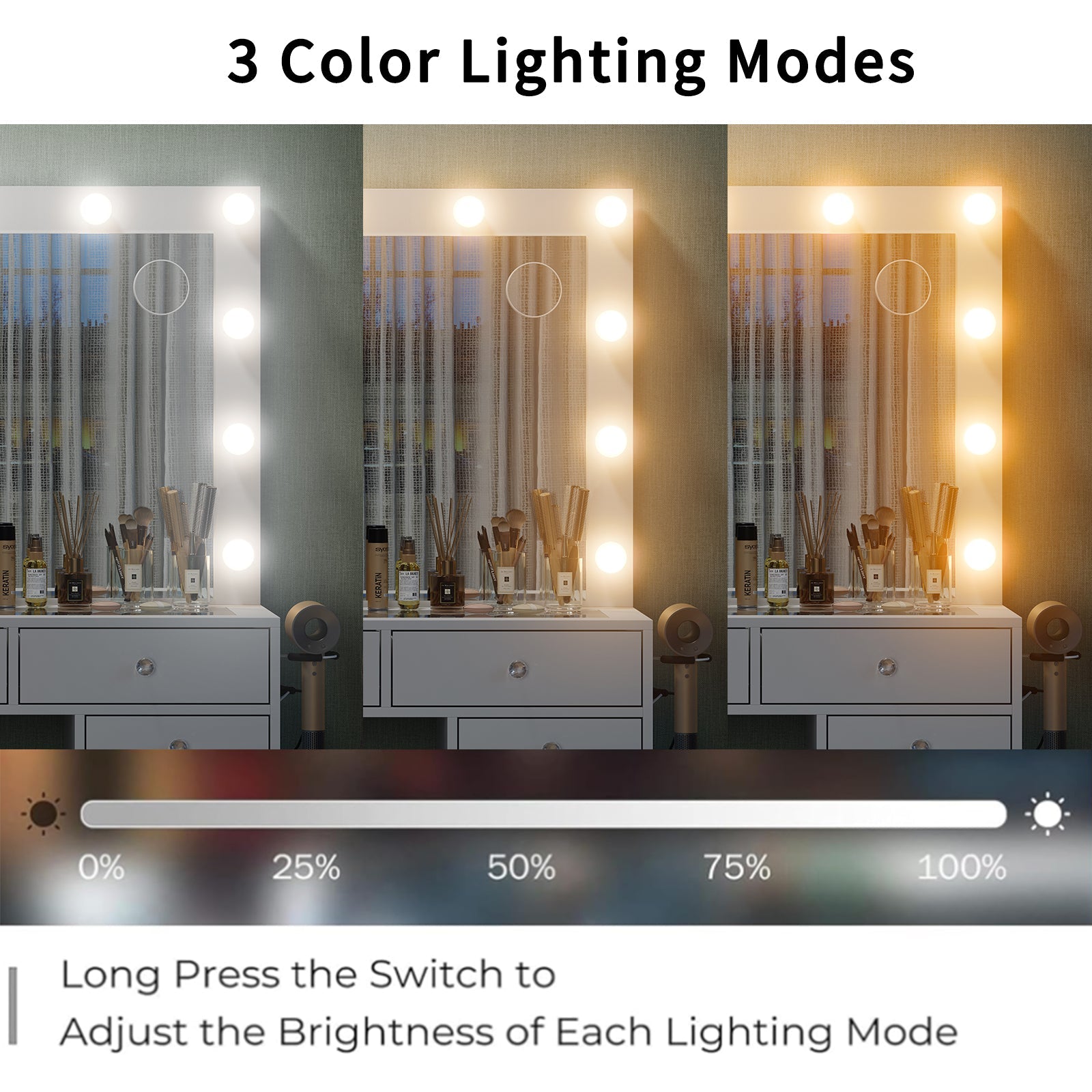 15-Drawer LED Mirror Vanity Desk - Vektaya