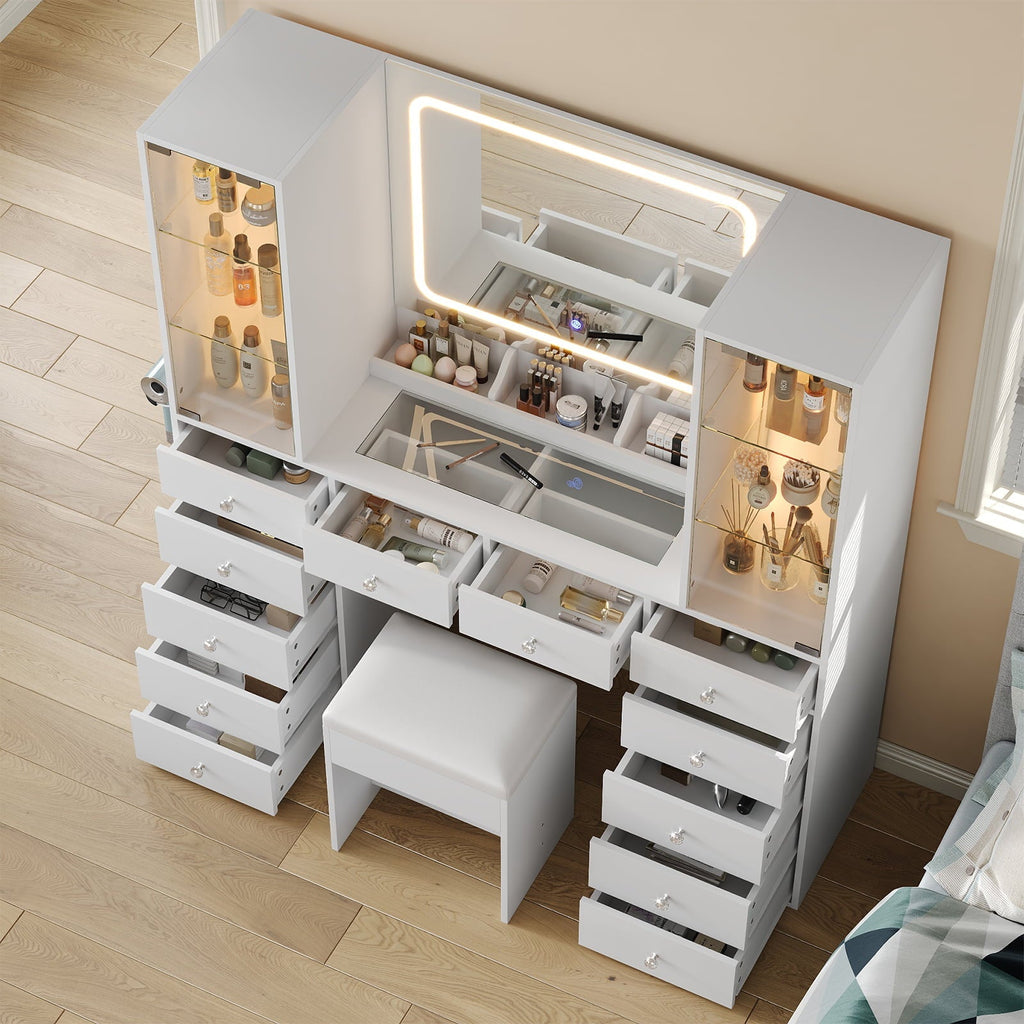 12-Drawer Mirror Vanity Desk - Vektaya