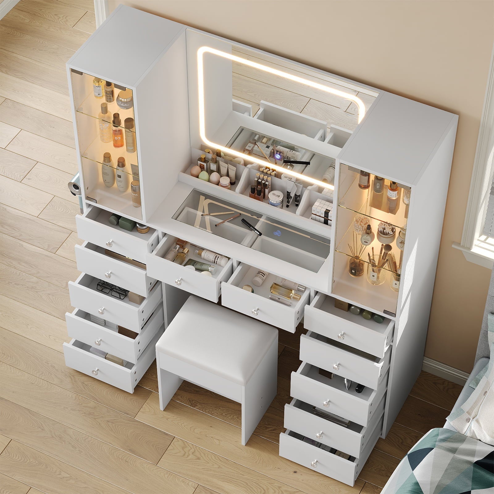 12-Drawer Mirror Vanity Desk - Vektaya