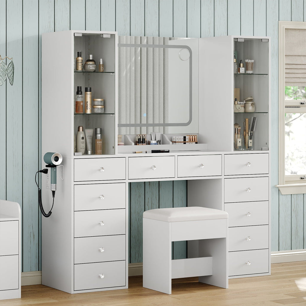 12-Drawer Mirror Vanity Desk - Vektaya