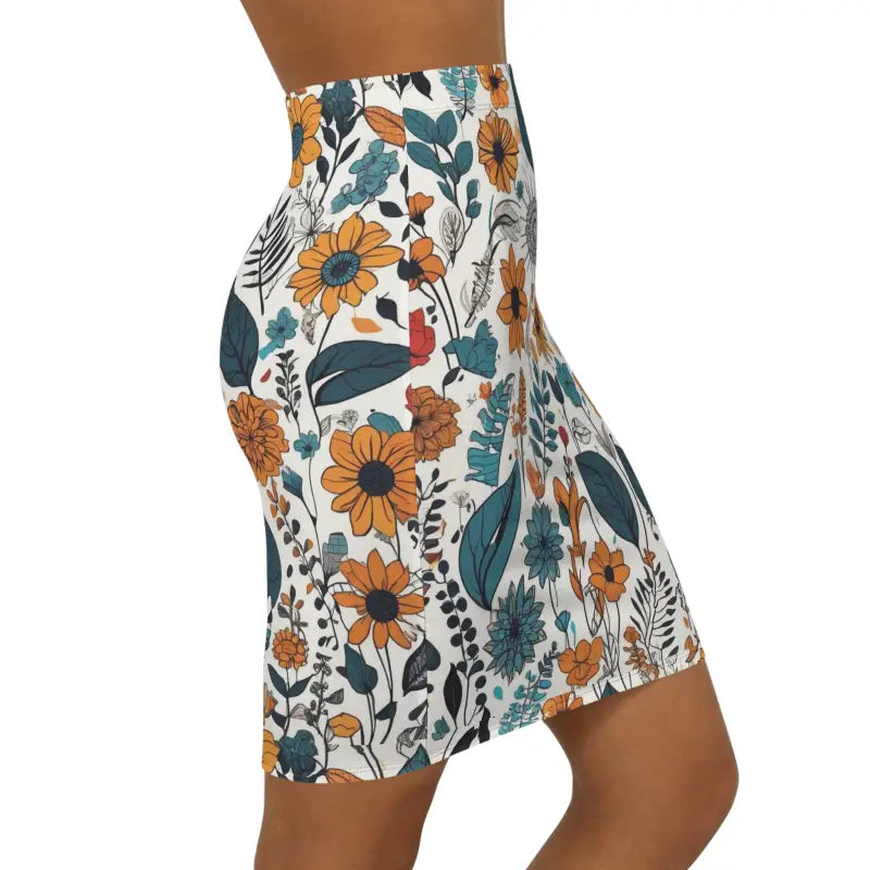 Yellow Flowers Mini Skirt - Stretchy Loungewear - DipaliZ
