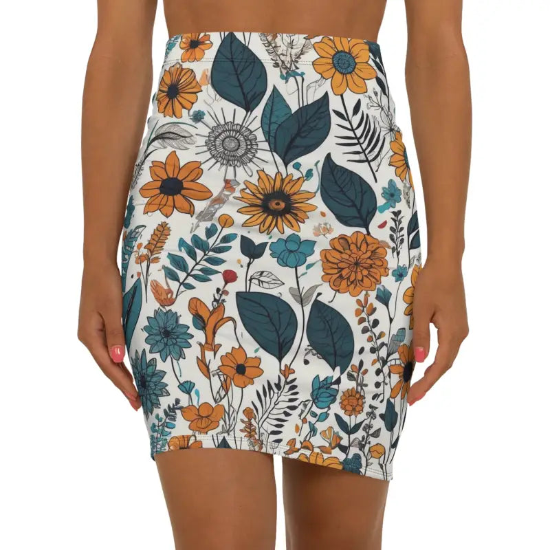 Yellow Flowers Mini Skirt - Stretchy Loungewear - DipaliZ