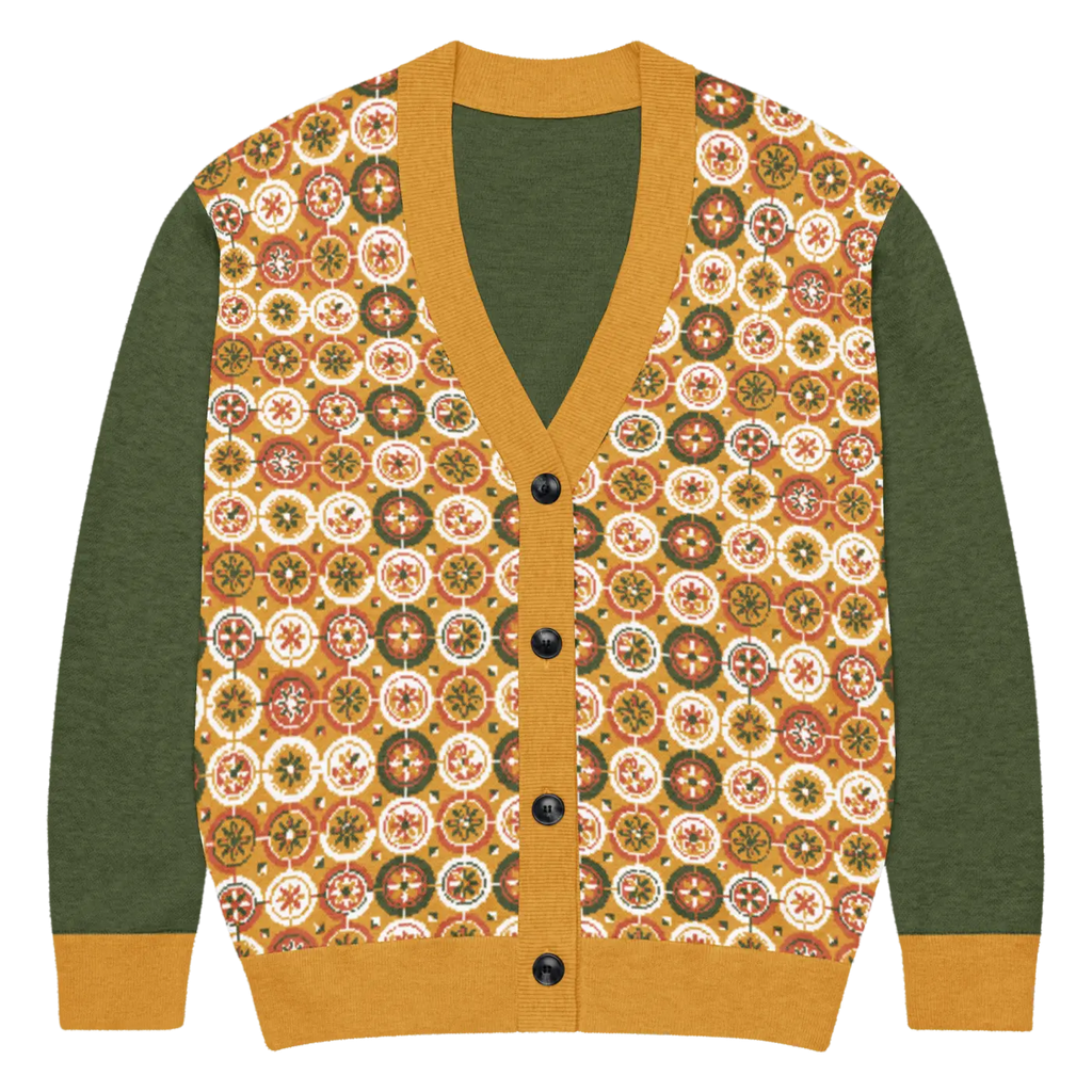 Retro Pattern Cardigan - Orange Color Block Knit - DipaliZ