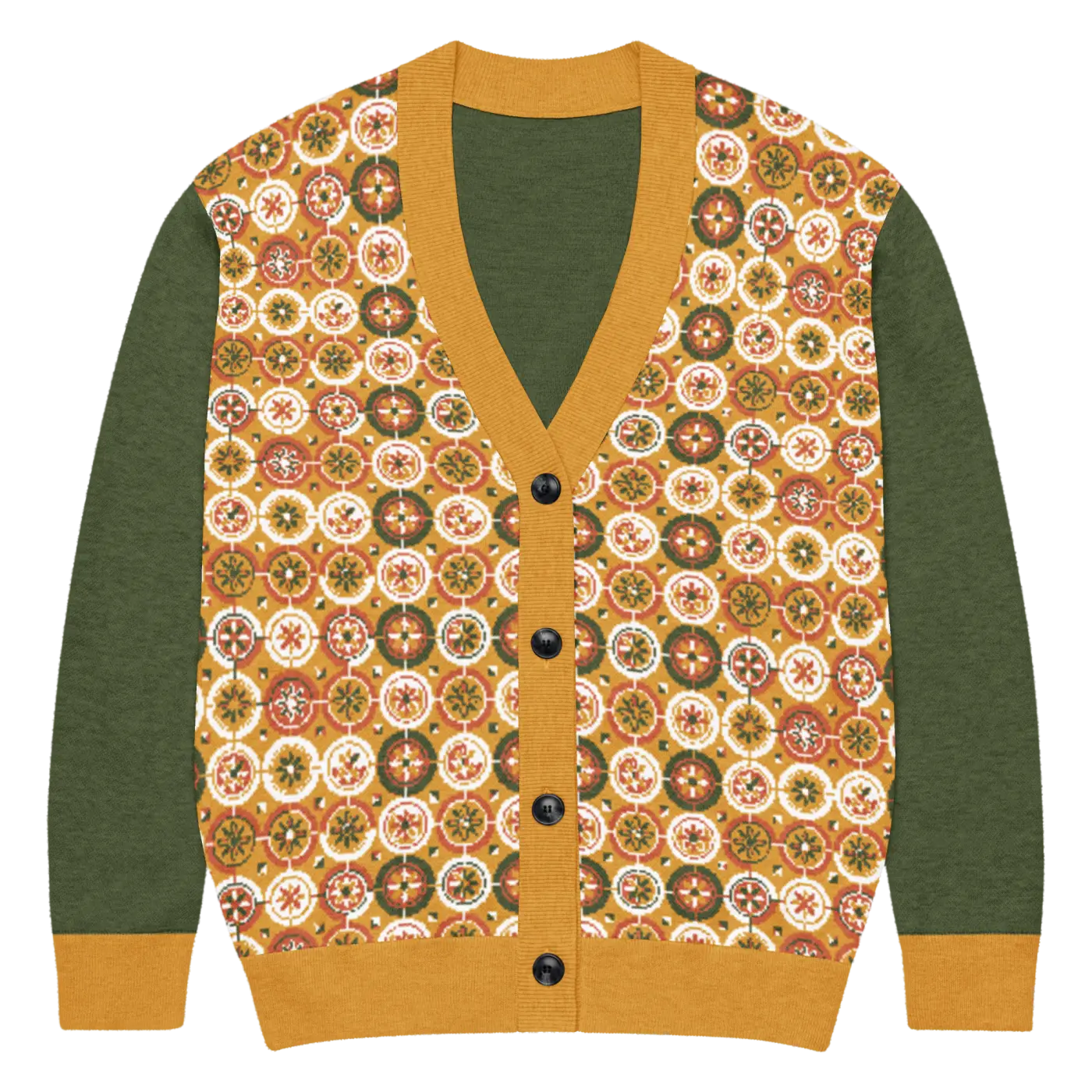 Retro Pattern Cardigan - Orange Color Block Knit - DipaliZ