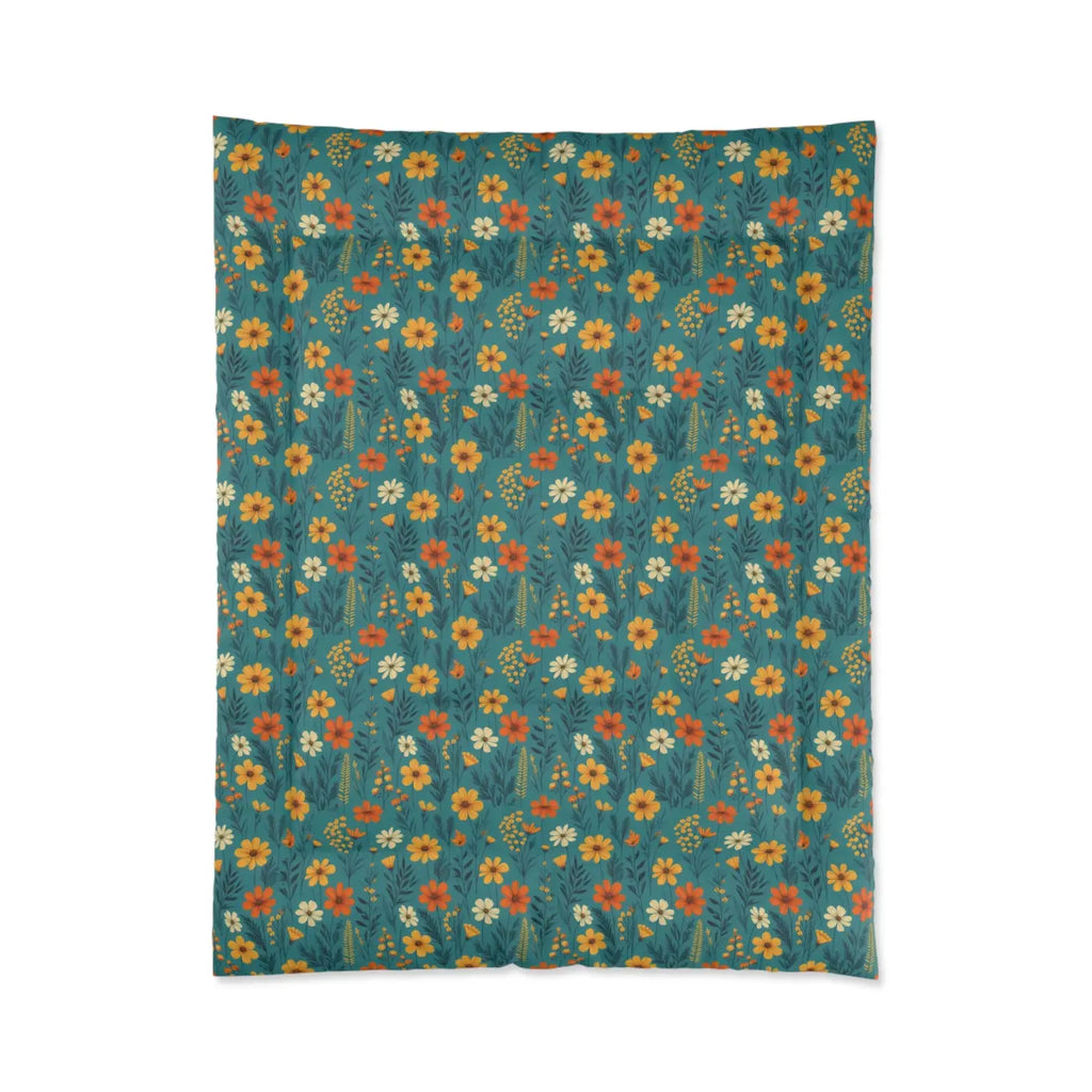 Cozy Orange Wildflowers Comforter - Premium Bedding - DipaliZ