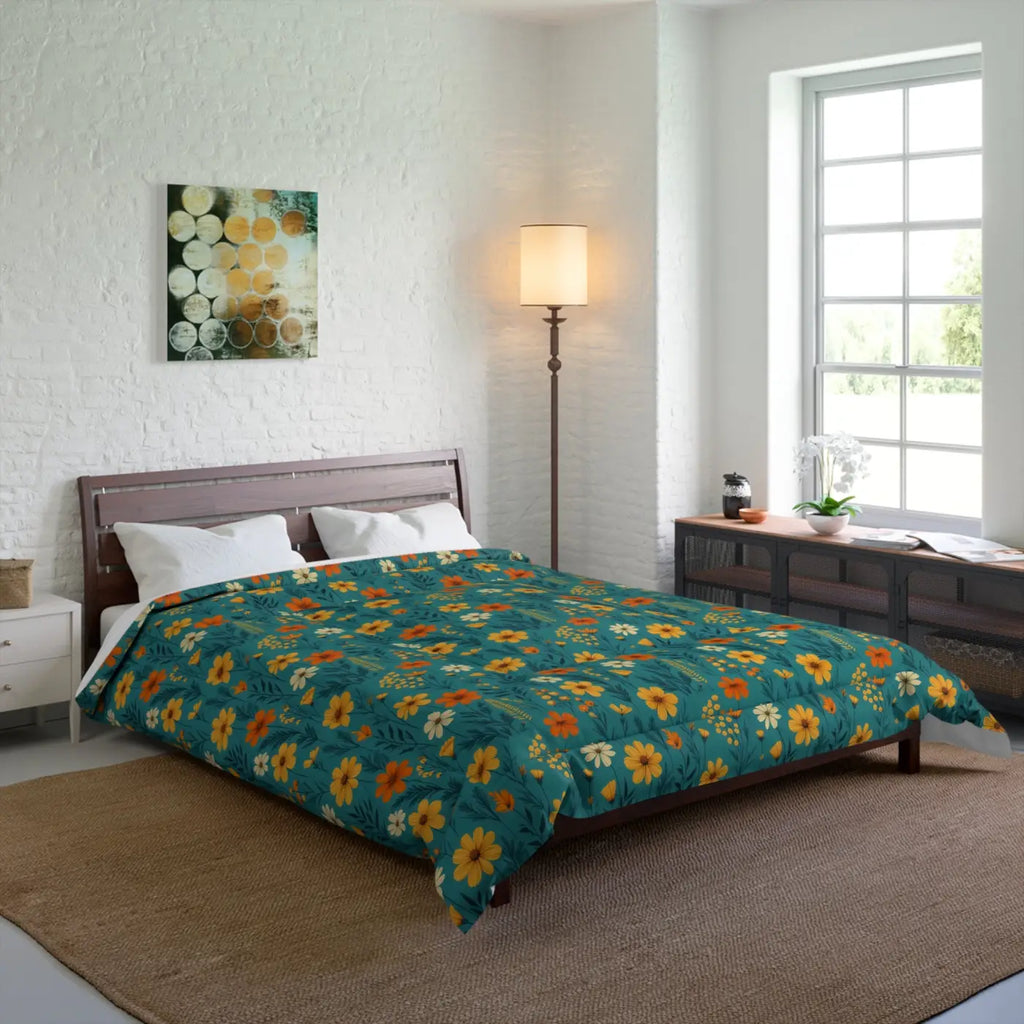 Cozy Orange Wildflowers Comforter - Premium Bedding - DipaliZ