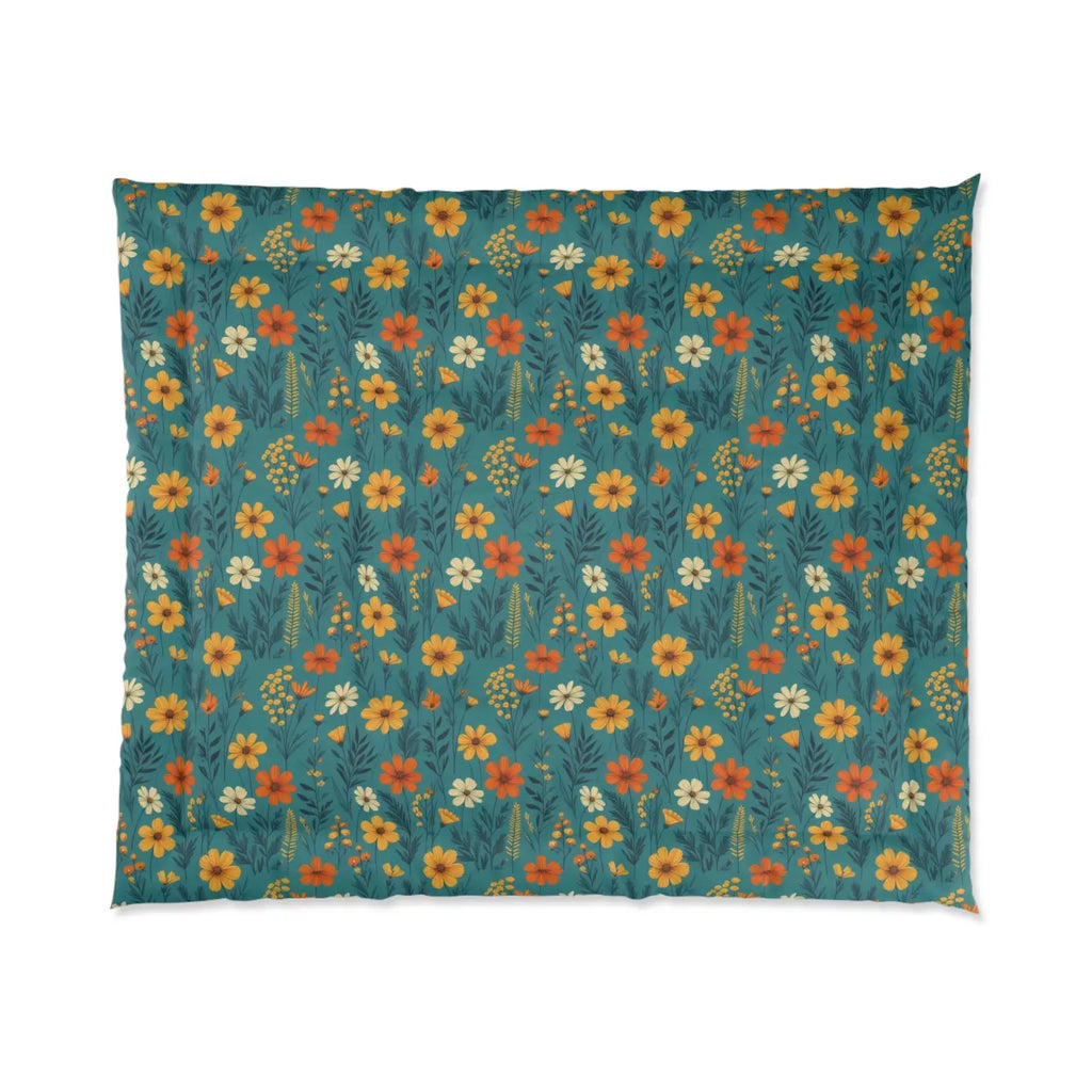 Cozy Orange Wildflowers Comforter - Premium Bedding - DipaliZ