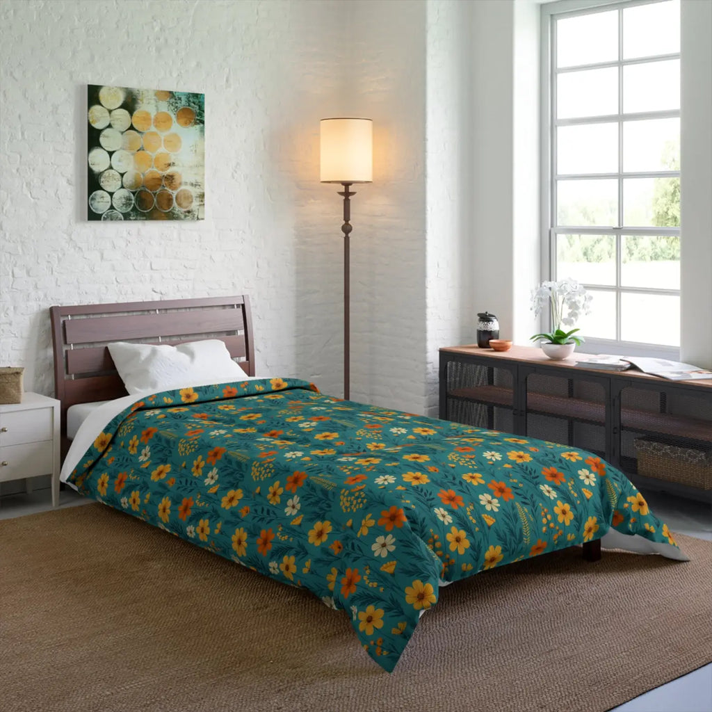 Cozy Orange Wildflowers Comforter - Premium Bedding - DipaliZ