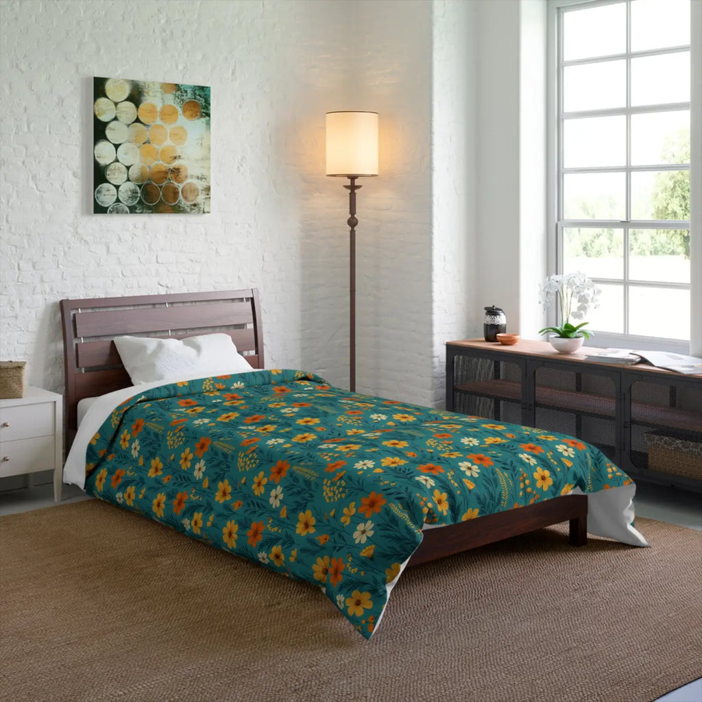 Cozy Orange Wildflowers Comforter - Premium Bedding - DipaliZ
