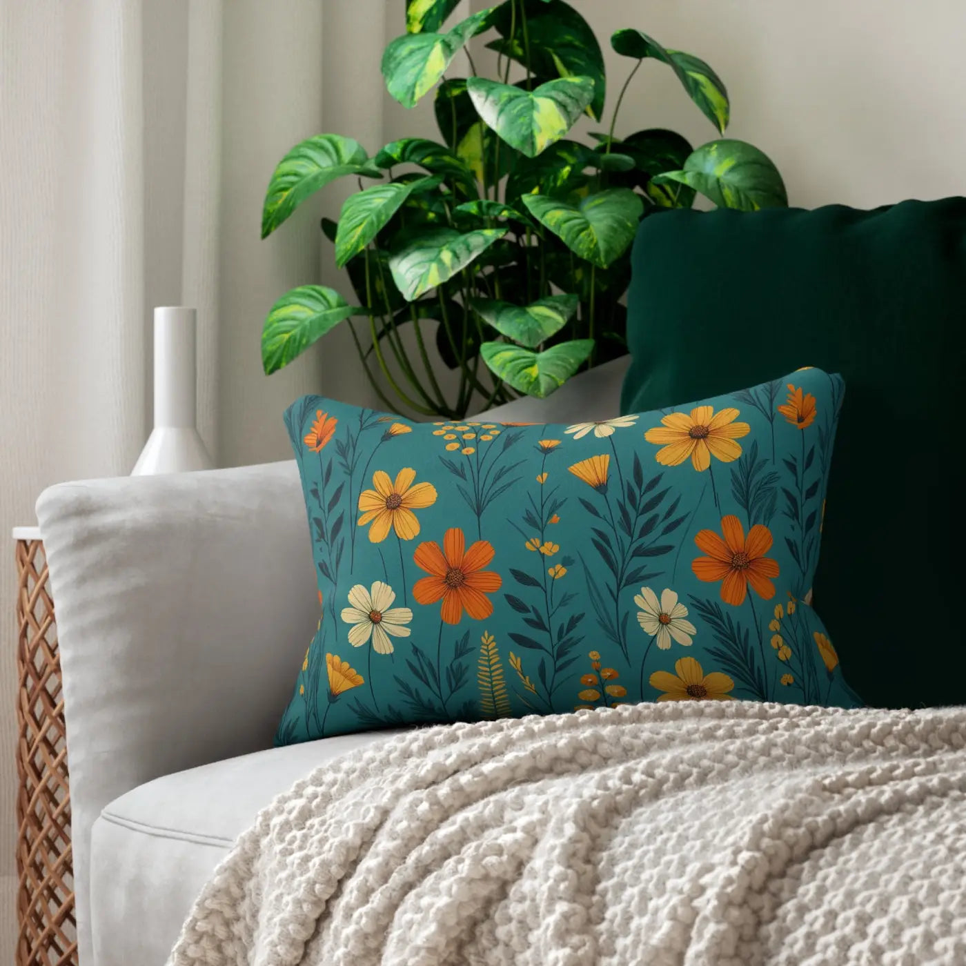 Wildflower Spun Polyester Lumbar Pillow - Removable Insert - DipaliZ