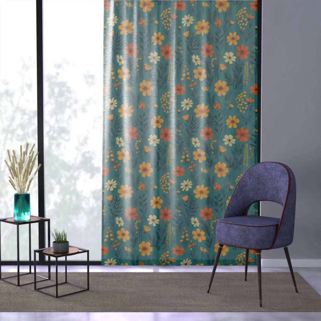 Orange Wildflower Curtains - Vibrant Window Decor - DipaliZ