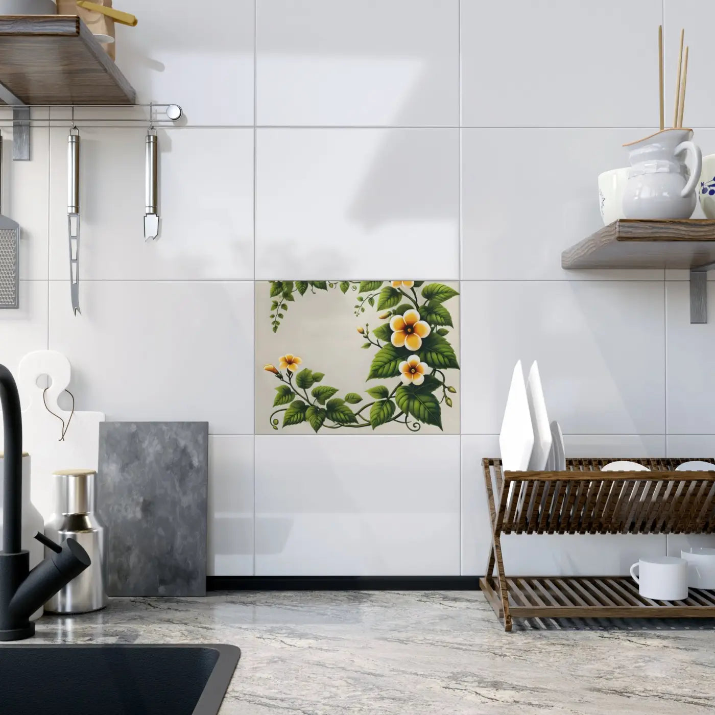 Ceramic Photo Tile - Yellow Trumpet Flowers Design - DipaliZ