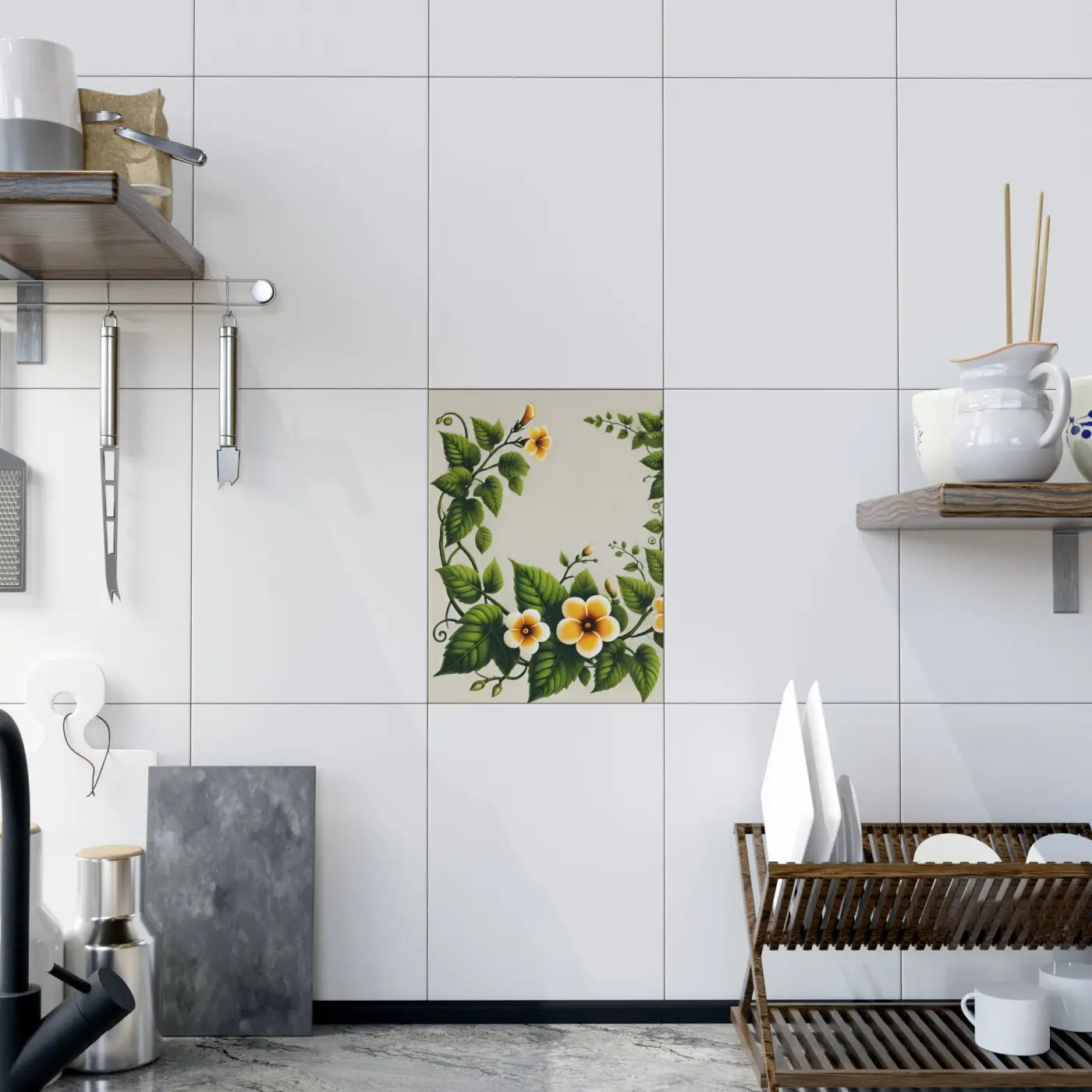 Ceramic Photo Tile - Yellow Trumpet Flowers Design - DipaliZ