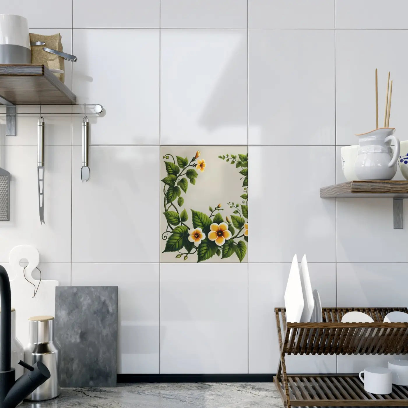 Ceramic Photo Tile - Yellow Trumpet Flowers Design - DipaliZ