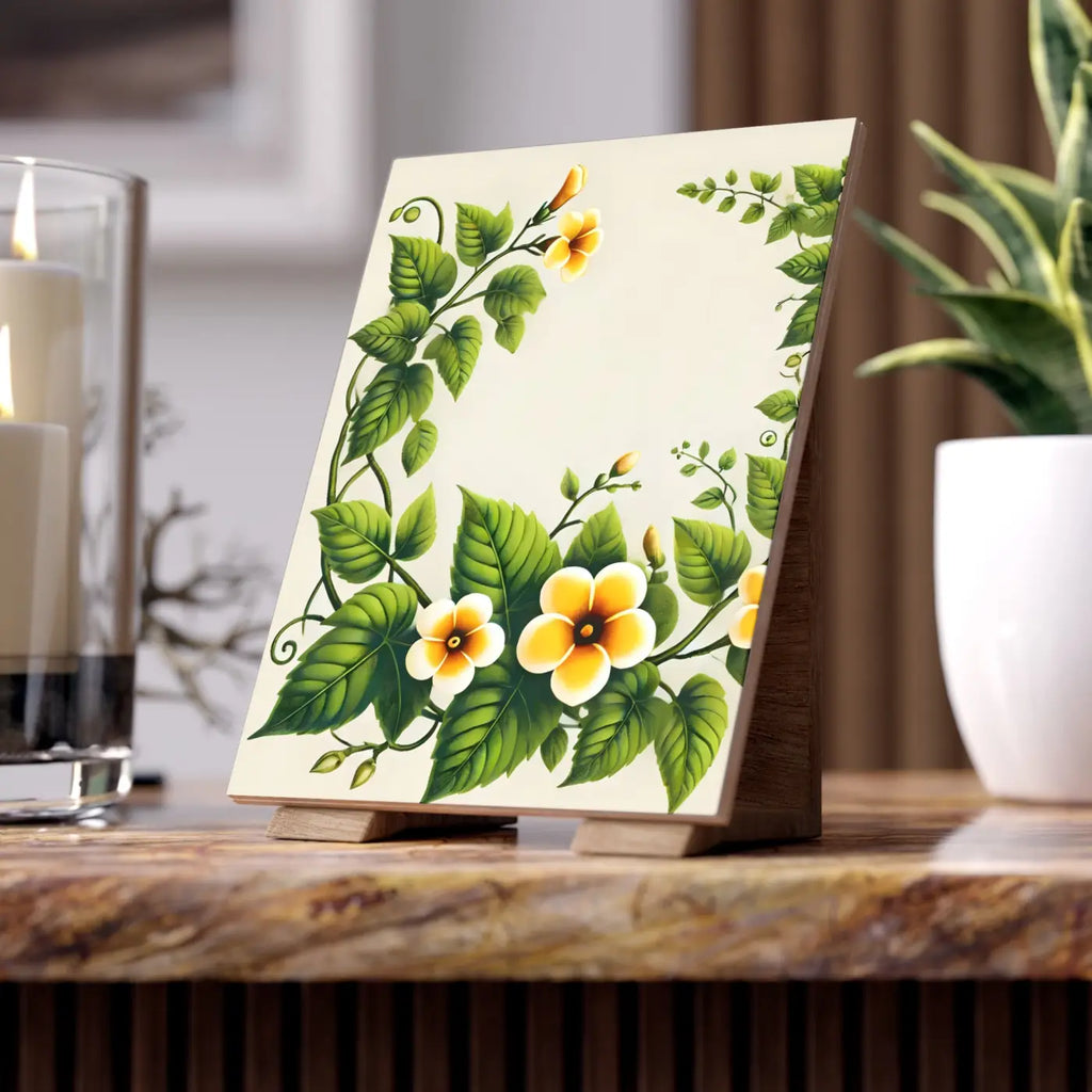 Ceramic Photo Tile - Yellow Trumpet Flowers Design - DipaliZ
