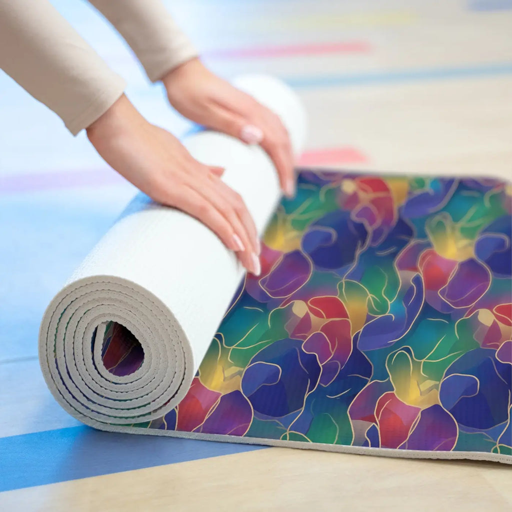 Foam Yoga Mat - Rainbow Wave Floral Design - DipaliZ