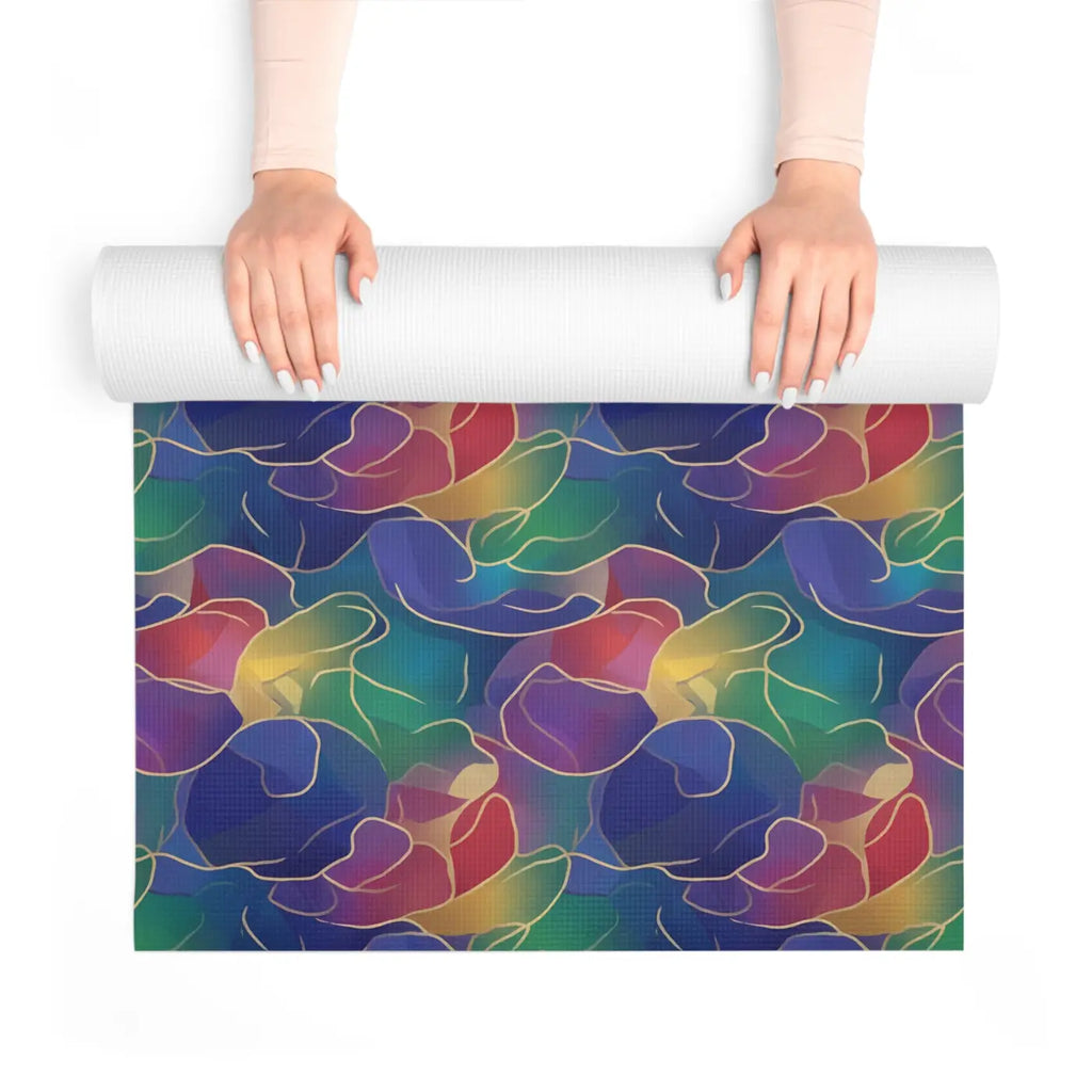 Foam Yoga Mat - Rainbow Wave Floral Design - DipaliZ