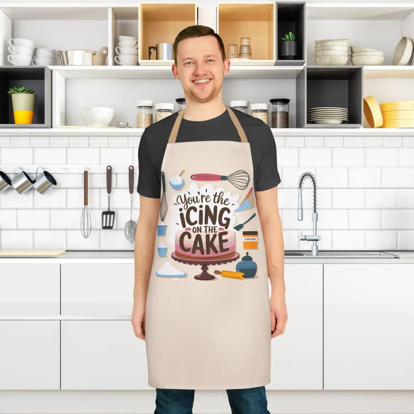 Chic Beige Apron - Kitchen Utensil Design with Tie-Back Closure - DipaliZ