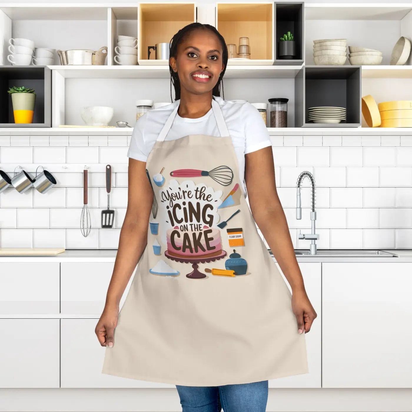 Chic Beige Apron - Kitchen Utensil Design with Tie-Back Closure - DipaliZ