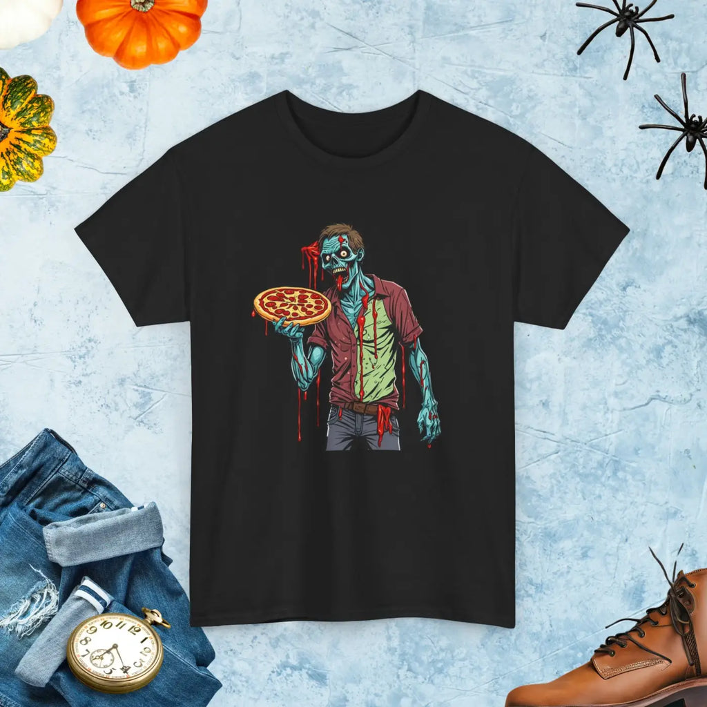 Zombie Eating Pizza Tee - Neat Crew Neckline - DipaliZ