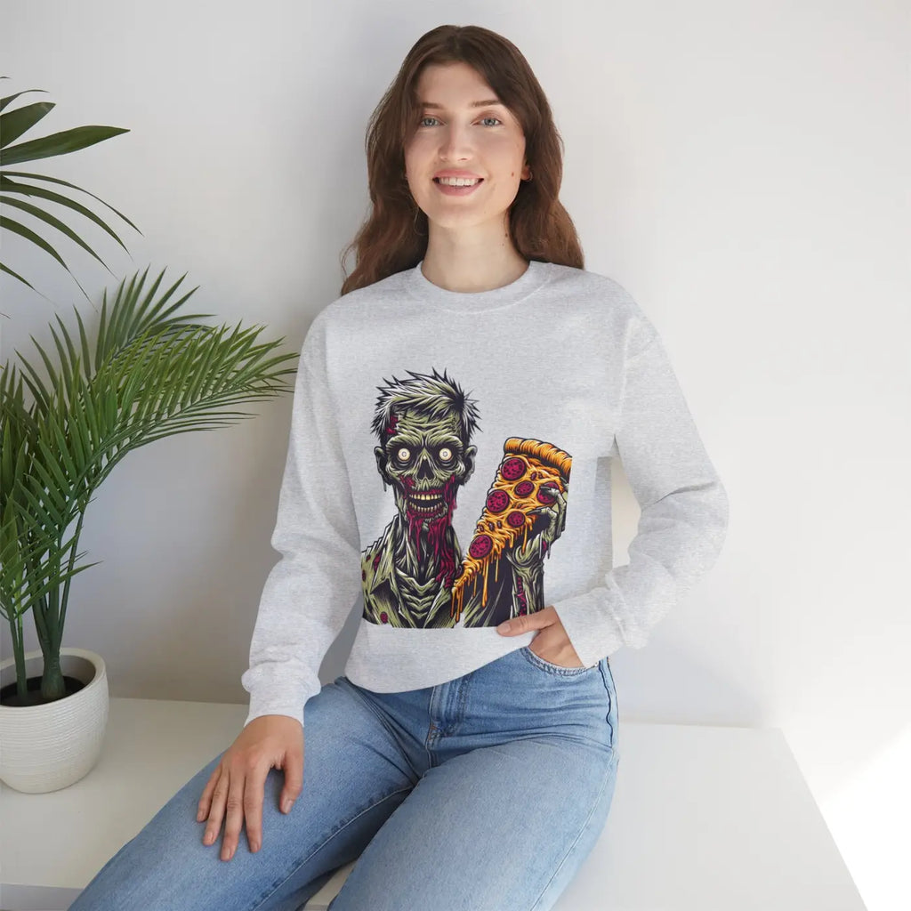 Zombie Pizza Unisex Heavy Blend Crewneck Sweatshirt - DipaliZ