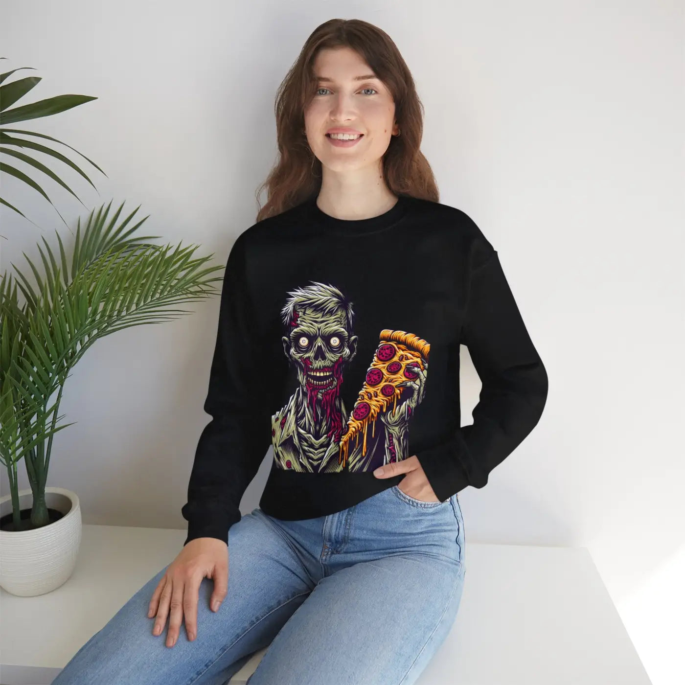 Zombie Pizza Unisex Heavy Blend Crewneck Sweatshirt - DipaliZ
